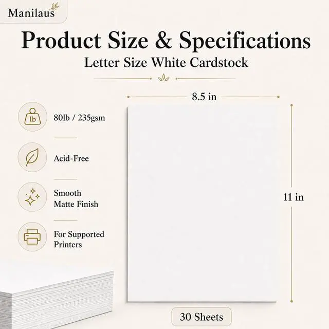 Alt view image 2 of 7 - White Cardstock 8.5 x 11, Heavy 80 lb Card Stock Paper, 30 Sheets.