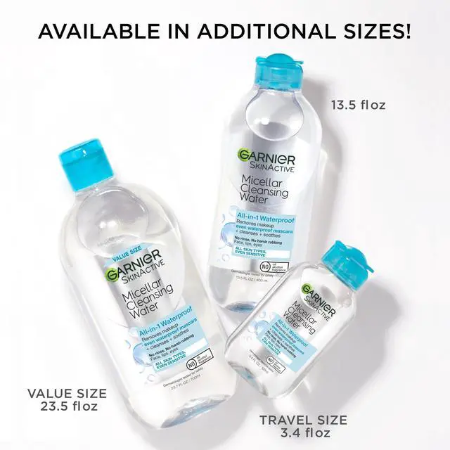 Alt view image 7 of 7 - Micellar Water For Waterproof Makeup, Hydrating Facial Cleanser & Makeup Remover, Suitable for Sensitive Skin, Vegan, Cruelty Free, 13.5 Fl Oz (400mL), 1 Count