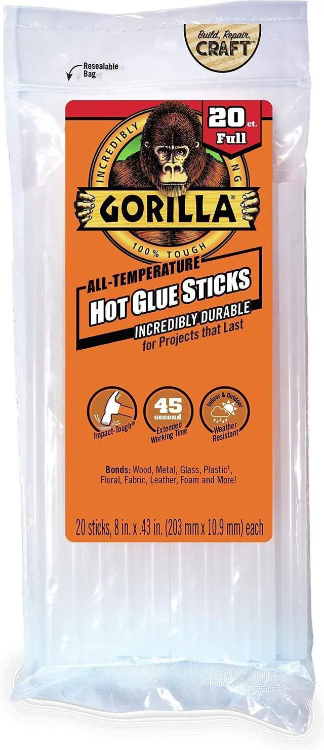 Main image of Hot Glue Sticks, Clear, Full Size, 8" x 0.43", 20 Count