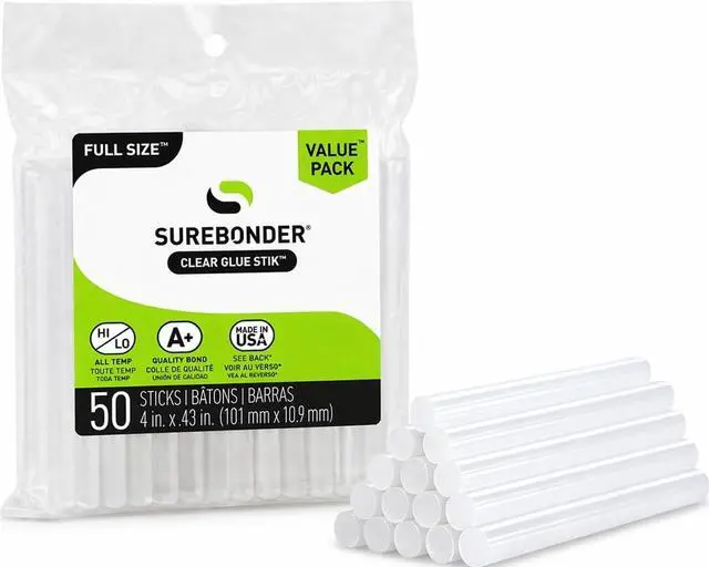 Main image of Full Size Hot Glue Sticks 50-Pack, Clear, Non-Toxic, Multi-Temp, 4-Inch x 0.43-Inch for Full Size Glue Guns, DIY, Arts, Crafts & Home Repairs