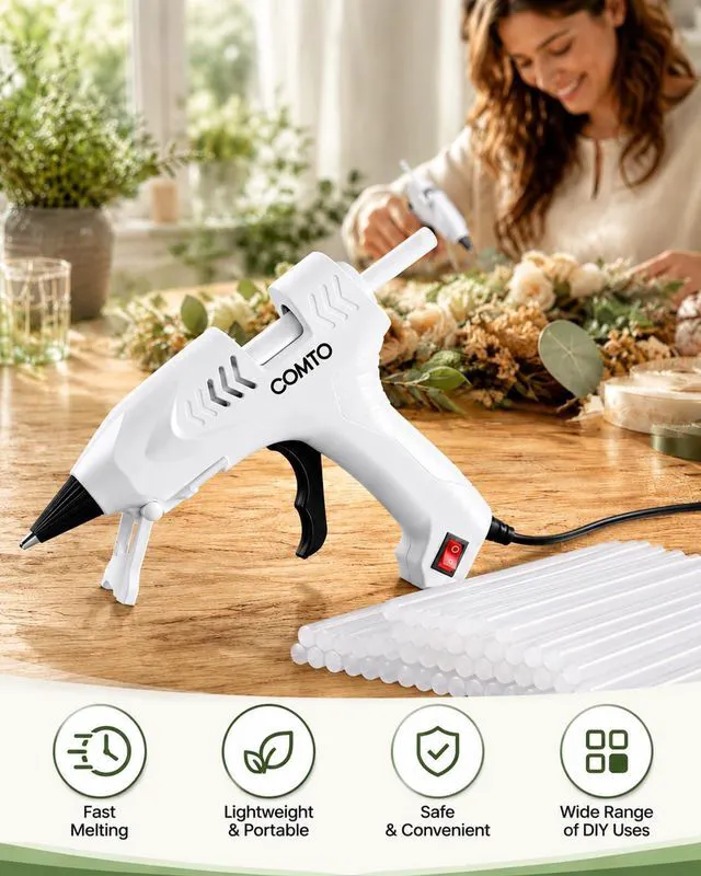 Alt view image 2 of 7 - Mini Hot Glue Gun with 30 Glue Sticks, White | Fast Heat-Up, Precision Glue Flow, Extra-Long 55" Cord, Protective Silicone Nozzle Cover, Safe On/Off Switch