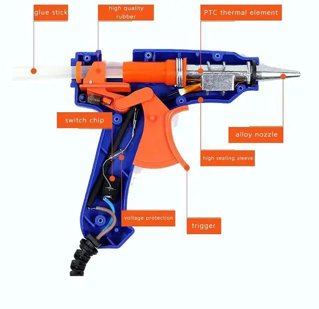 Alt view image 4 of 6 - Mini Hot Glue Gun Kit with 10 Sticks 20W Fast Heating Craft Tool - | Quick Melt Set for DIY Art, Home Repair & School Projects. Lightweight, Easy Use. (Blue)