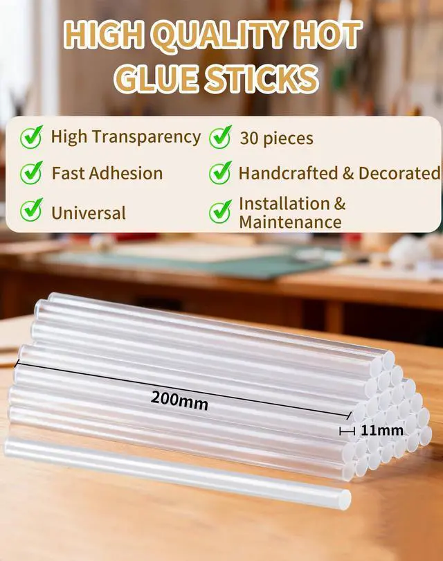 Alt view image 4 of 7 - Full Size Hot Glue Sticks(30 Pcs),7.9" x 0.43" Clear Glue Gun Sticks