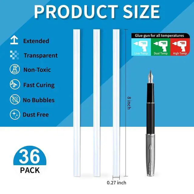 Alt view image 2 of 7 - 36 Pack Mini Hot Glue Sticks, 8" Long x 0.27" Diameter Clear Glue Sticks for Glue Gun, EVA Clear Glue Gun Sticks, Hot Glue Gun Sticks for DIY Craft Sticky Projects & More