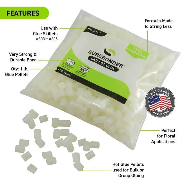 Alt view image 3 of 7 - B-2001 Less Stringing Skillet Glue Cube Pellets for Crafts and Floral Projects, 1 lb Bag, Use in Surebonder Glue Skillets, Cream Color