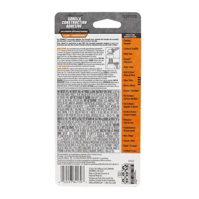 Alt view image 4 of 4 - Max Strength Construction Adhesive, Clear, 2.5 oz