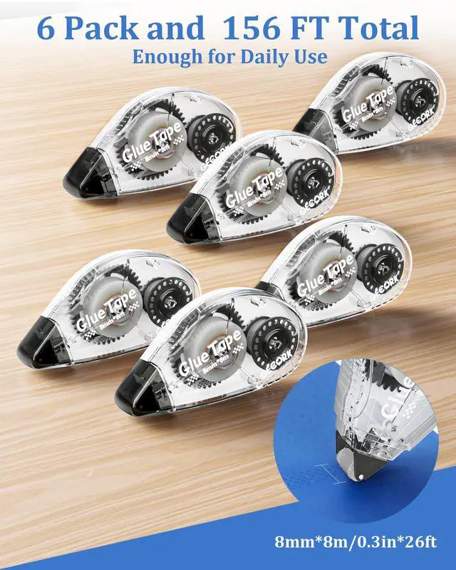 Alt view image 5 of 6 - Double Sided Glue Tape Roller 156 ft Total, 6-Pack, Grey