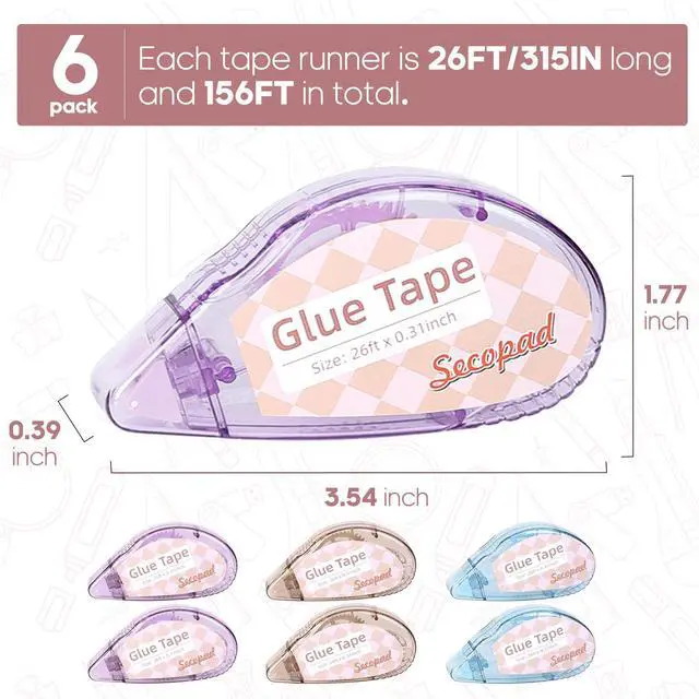 Alt view image 6 of 7 - Scrapbook Tape, Glue Tape for Crafts, 6 Pack, Light-Colored Shell