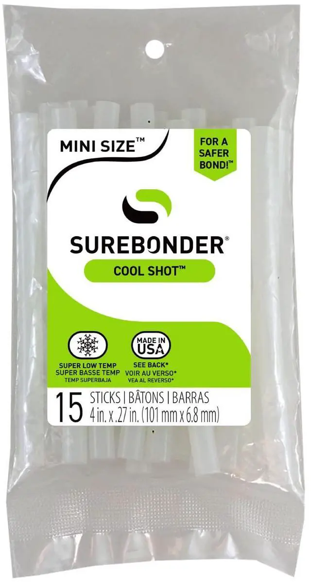 Main image of Clear Cool Shot Ultra Low-Temp 4-Inch Mini Hot Glue Sticks for Foam, Fabric, Balloons - Use with Cool Shot Glue Gun - 15 Pack
