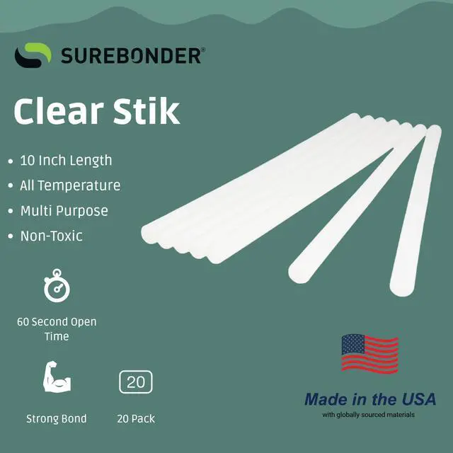 Alt view image 2 of 5 - Full Size Hot Glue Sticks Long, 20-Pack, Clear, Non-Toxic, Multi-Temp, 10-Inch x 0.43-Inch for Full Size Glue Guns, DIY, Arts, Crafts & Home Repairs