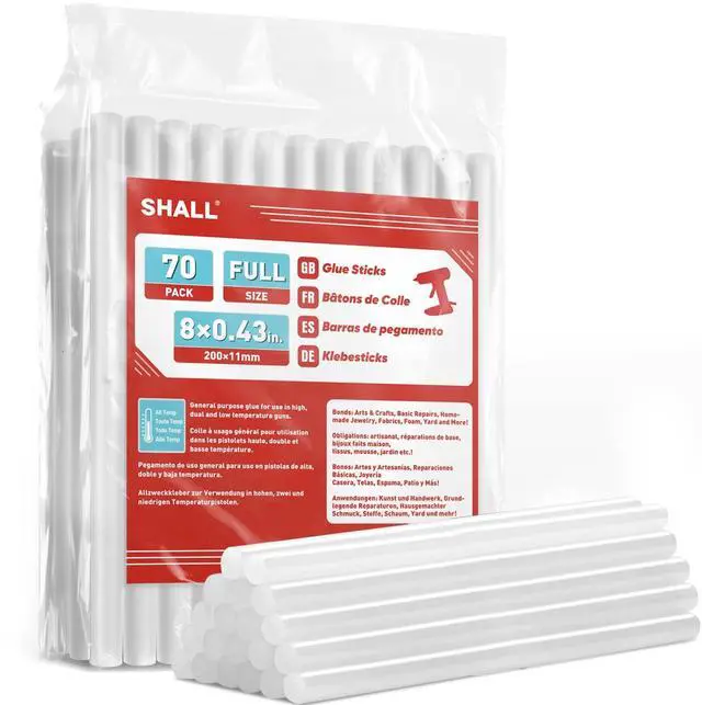 Main image of Full Size Hot Glue Sticks, 0.43 Dia x 8 Long, 70-Pack Clear Hot Melt Glue Gun Sticks for All-Temp Glue Guns, Multipurpose for Kids Adults DIY Art Craft Sealing Repairing Festival Decoration