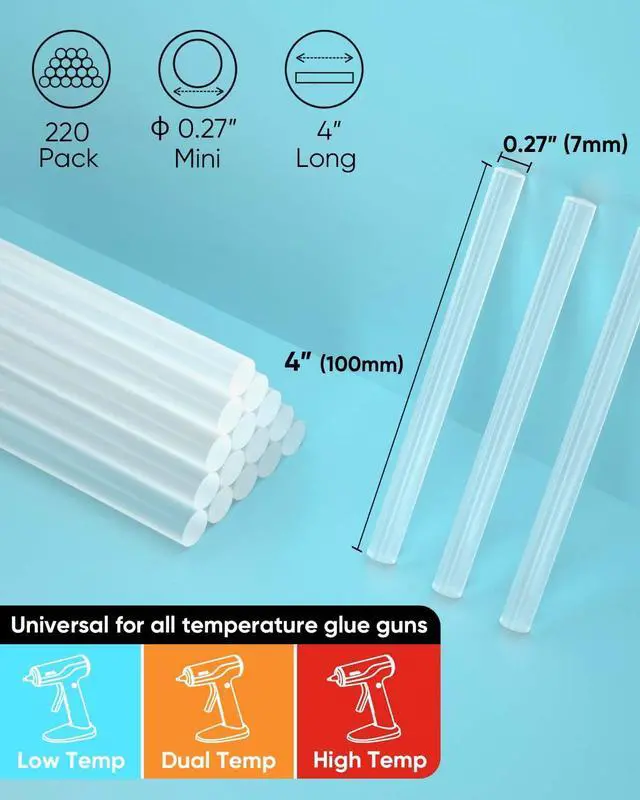 Alt view image 3 of 7 - Mini Hot Glue Sticks, 0.27 Dia x 4 Long, 220-pack Clear Hot Melt Glue Gun Sticks for All-temp Mini Glue Guns, Multipurpose for Kids Adults DIY Art Craft Sealing Repairing Festival Decoration