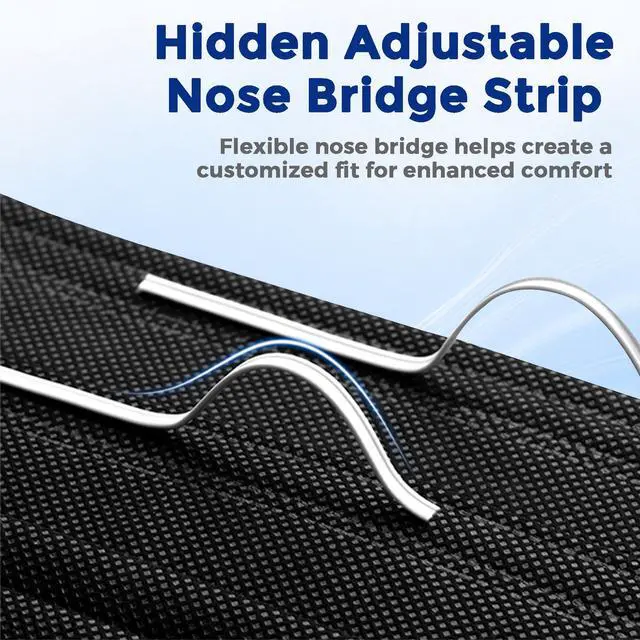 Alt view image 2 of 6 - Disposable Face Masks 100 Pack, 3 Ply Breathable Filter Mask with Adjustable Nose Clip & Soft Elastic Ear Loops, Lightweight Protection for Travel, Office, School,Black