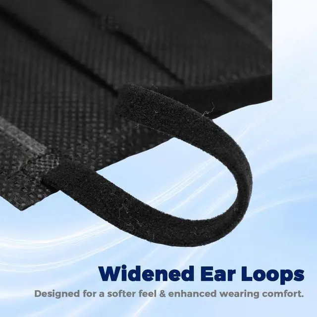 Alt view image 3 of 6 - Disposable Face Masks 100 Pack, 3 Ply Breathable Filter Mask with Adjustable Nose Clip & Soft Elastic Ear Loops, Lightweight Protection for Travel, Office, School,Black