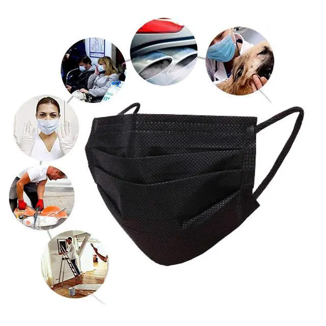 Alt view image 6 of 6 - 100 PCS Black Masks, Disposable Face Mask, 3 Ply Protection Masks