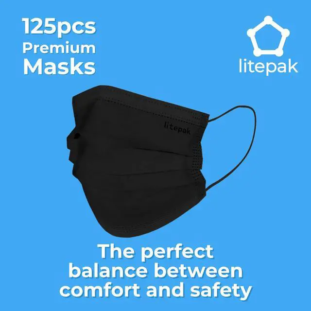 Alt view image 6 of 7 - 125-Pack Disposable Face Mask Premium Comfort Earloops with Dispenser Box (Black)