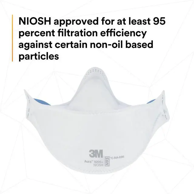 Alt view image 7 of 7 - Aura Particulate Disposable Respirator 9205+, N95, Pack of 20, NIOSH