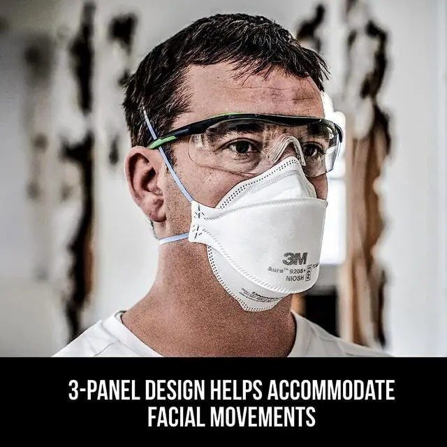 Alt view image 5 of 7 - Aura Particulate Respirator 9205+ N95, Lightweight, Three Panel Designed Respirator Helps Provide Comfortable And Convenient Respiratory Protection, 3-Pack