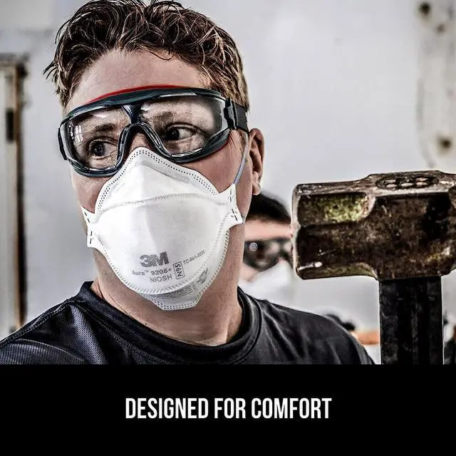 Alt view image 7 of 7 - Aura Particulate Respirator 9205+ N95, Lightweight, Three Panel Designed Respirator Helps Provide Comfortable And Convenient Respiratory Protection, 3-Pack
