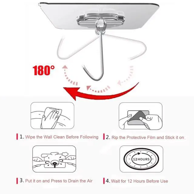 Alt view image 6 of 7 - Hooks for Hanging, 50 Pack Wall Hooks 50lb(Max) Transparent Reusable Waterproof Adhesive Hook for Kitchen Curtain, Towel Hook for Bathrooms, Heavy Duty Self Coat Hook for Walls No Damage