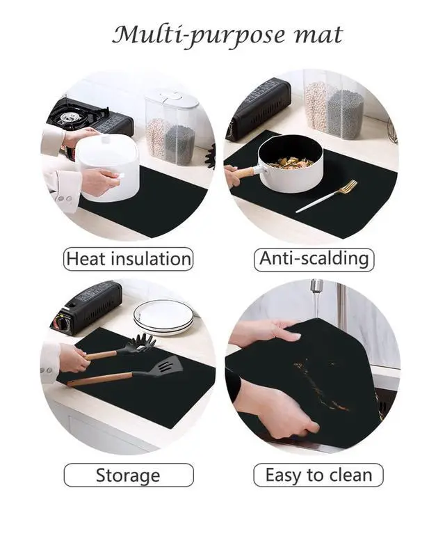 Alt view image 6 of 6 - Thick(2MM) Silicone Mats for Kitchen Counter, Black, 23.6"x15.7"