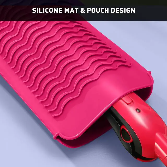 Alt view image 3 of 6 - Heat Resistant Silicone Mat Pouch for Curling Irons & Flat Irons, 2-in-1 Travel Case & Cooling Pad for Hot Tools, Anti-Slip Countertop Protector, Pack Instantly Without Waiting to Cool(Hotpink)
