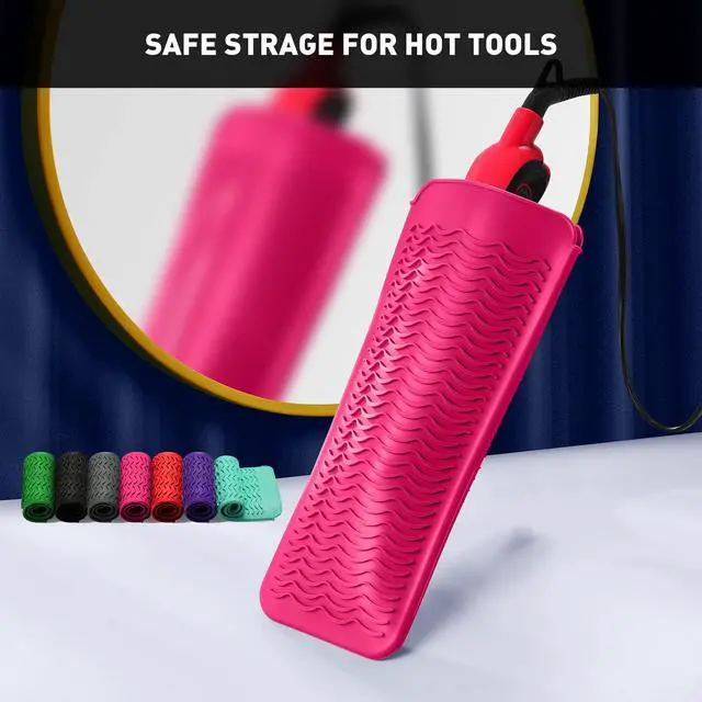Alt view image 5 of 6 - Heat Resistant Silicone Mat Pouch for Curling Irons & Flat Irons, 2-in-1 Travel Case & Cooling Pad for Hot Tools, Anti-Slip Countertop Protector, Pack Instantly Without Waiting to Cool(Hotpink)