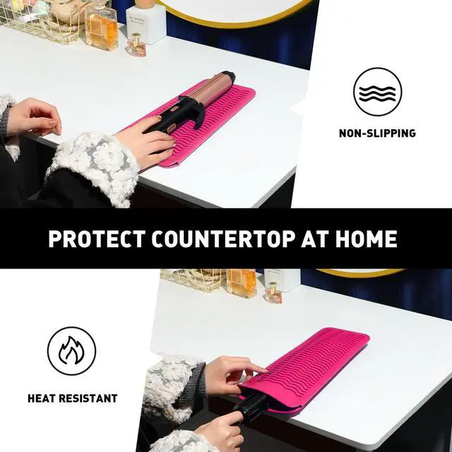Alt view image 6 of 6 - Heat Resistant Silicone Mat Pouch for Curling Irons & Flat Irons, 2-in-1 Travel Case & Cooling Pad for Hot Tools, Anti-Slip Countertop Protector, Pack Instantly Without Waiting to Cool(Hotpink)