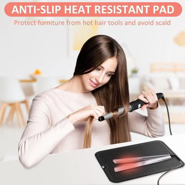 Alt view image 2 of 7 - Large Heat Resistant Silicone Mat for Hair Tools: Curling Iron, Flat Iron, Hair Straightener - Portable Hair Styling Pad Cover