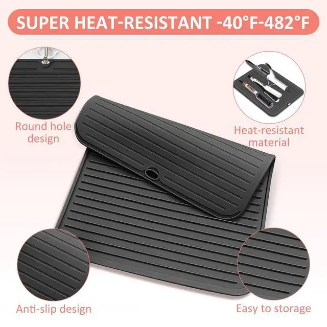 Alt view image 3 of 7 - Large Heat Resistant Silicone Mat for Hair Tools: Curling Iron, Flat Iron, Hair Straightener - Portable Hair Styling Pad Cover