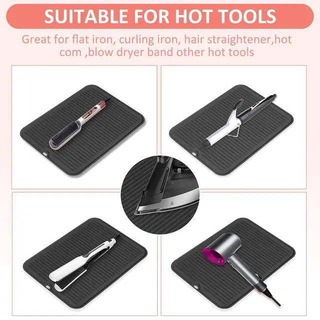 Alt view image 4 of 7 - Large Heat Resistant Silicone Mat for Hair Tools: Curling Iron, Flat Iron, Hair Straightener - Portable Hair Styling Pad Cover