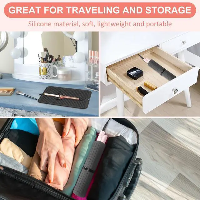 Alt view image 7 of 7 - Large Heat Resistant Silicone Mat for Hair Tools: Curling Iron, Flat Iron, Hair Straightener - Portable Hair Styling Pad Cover