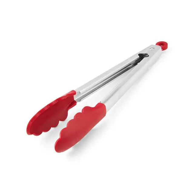 Alt view image 2 of 6 - Silicone Stainless Steel Tongs, 12 Inch, Red