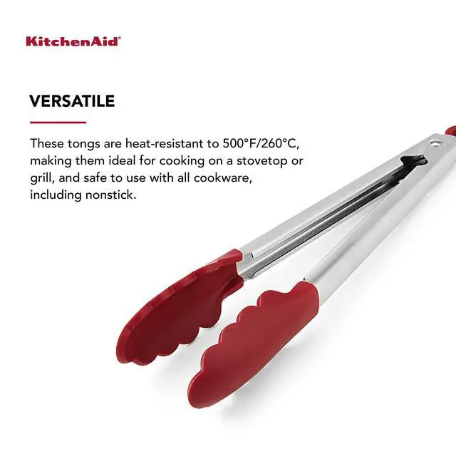 Alt view image 3 of 6 - Silicone Stainless Steel Tongs, 12 Inch, Red