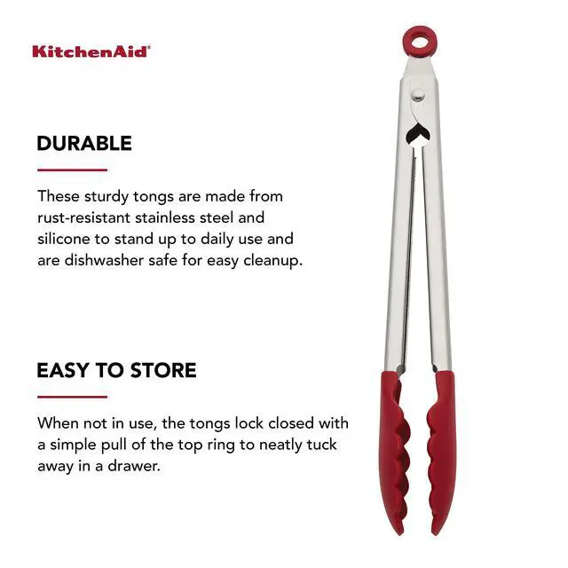 Alt view image 4 of 6 - Silicone Stainless Steel Tongs, 12 Inch, Red