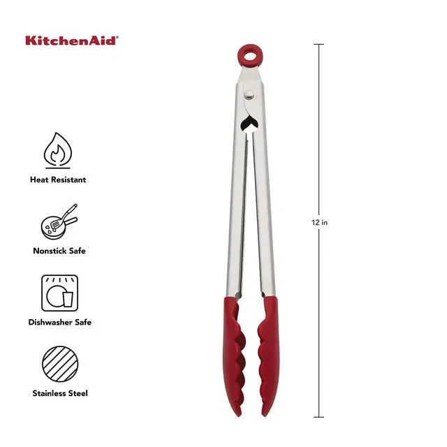 Alt view image 5 of 6 - Silicone Stainless Steel Tongs, 12 Inch, Red
