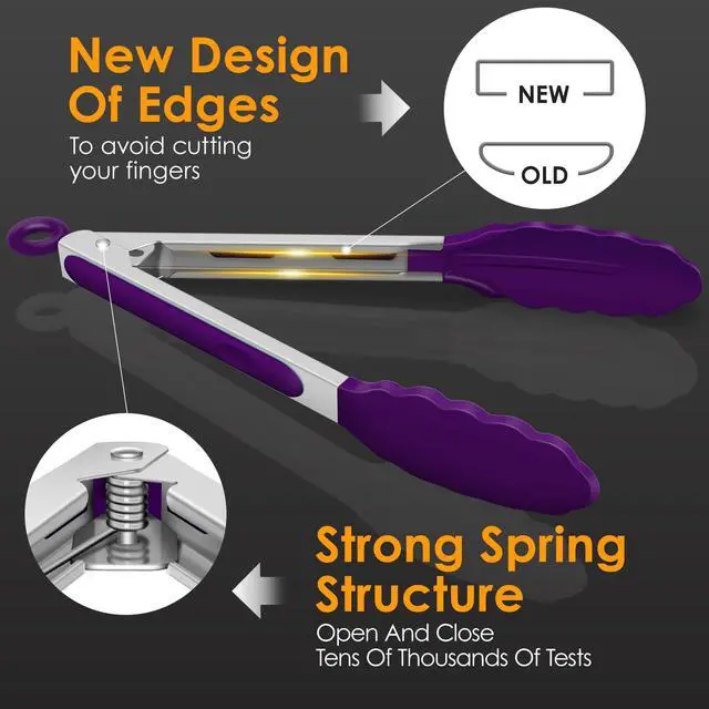 Alt view image 4 of 7 - Premium Stainless Steel Locking Kitchen Tongs with Silicon Tips, Set of 3-7", 9" and 12" (Purple)