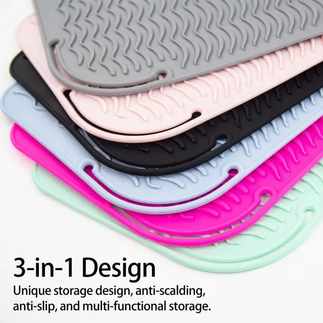 Alt view image 3 of 7 - Professional Heating Pad Silicone Mat for Hair Tools, Travel Heat Mat Cover for Flat Iron Hair Straightener and Curling Iron Mat, Non-Slip Silicone Mat Pouch for Countertop, Size 9"x6.5"