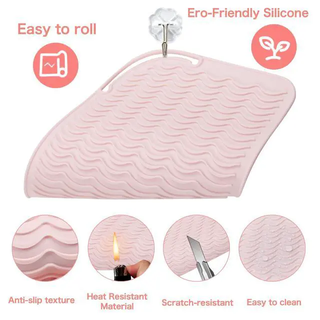 Alt view image 5 of 7 - Professional Heating Pad Silicone Mat for Hair Tools, Travel Heat Mat Cover for Flat Iron Hair Straightener and Curling Iron Mat, Non-Slip Silicone Mat Pouch for Countertop, Size 9"x6.5"