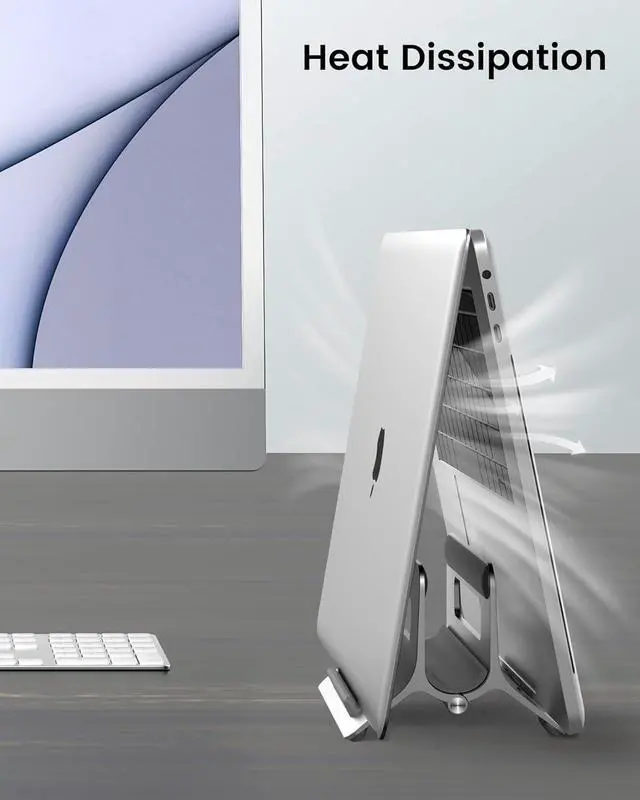 Alt view image 3 of 7 - SODI Vertical Laptop Stand for Desk, Gravity Auto Lock Vertical MacBook Stand, Aluminum Laptop Vertical Dock Stand Holder Compatible with MacBook Pro, MacBook Air, Silver