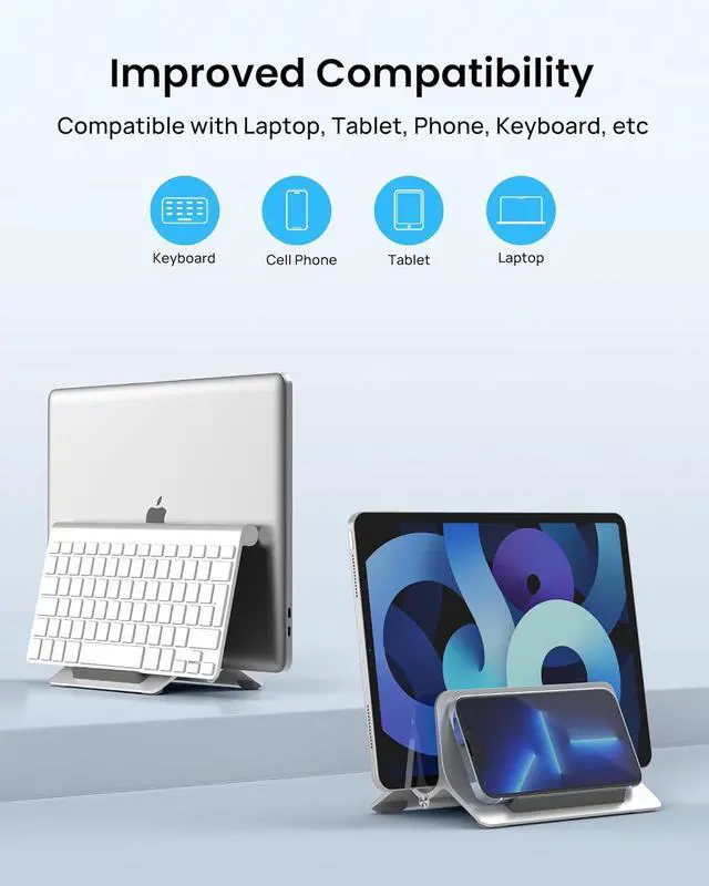 Alt view image 2 of 7 - SODI Vertical Laptop Stand for Desk, Gravity Auto Lock Vertical MacBook Stand, Aluminum Laptop Vertical Dock Stand Holder Compatible with MacBook Pro, MacBook Air, Silver