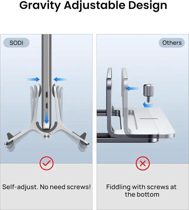 Alt view image 6 of 7 - SODI Vertical Laptop Stand for Desk, Gravity Auto Lock Vertical MacBook Stand, Aluminum Laptop Vertical Dock Stand Holder Compatible with MacBook Pro, MacBook Air, Silver