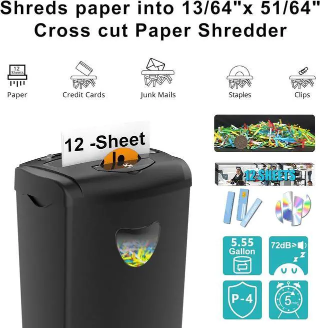 Alt view image 4 of 7 - 12-Sheet Cross Cut Paper Shredder with Large 5.55-Gallon Basket - P-4 Security, 3-Mode Shred for Cards/CDs/Staples/Clips - Jam Proof System for Office (ETL Certified)