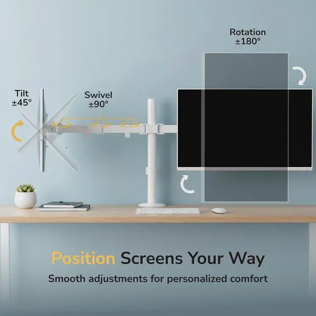 Alt view image 6 of 7 - Dual Monitor Mount for Desk, Adjustable Tilt Swivel on Double Monitor Mounts for Screens up to 32, Dual Monitor Arms for 2 Monitors, VESA 75x75 and 100x100 C-clamp & Grommet in White