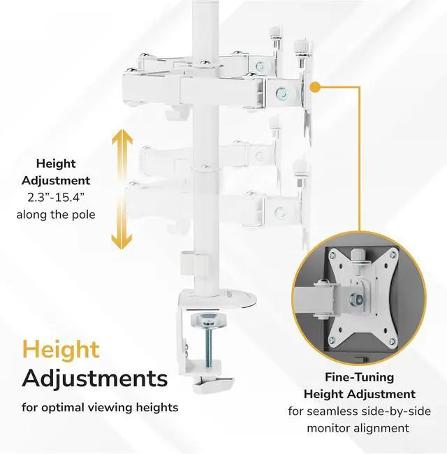 Alt view image 5 of 7 - Dual Monitor Mount for Desk, Adjustable Tilt Swivel on Double Monitor Mounts for Screens up to 32, Dual Monitor Arms for 2 Monitors, VESA 75x75 and 100x100 C-clamp & Grommet in White