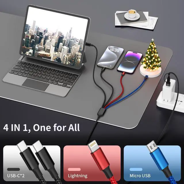 Alt view image 6 of 6 - Travel Cruise Essentials 2026 4 in 2 Charging Cable with Dual Type-C Port, USBA/C Multi Charging Cable Cords, Multiple iPhone Charger Cord for iPhone17-8, Android, iPad, Car Accessories (4Packs 5FT)