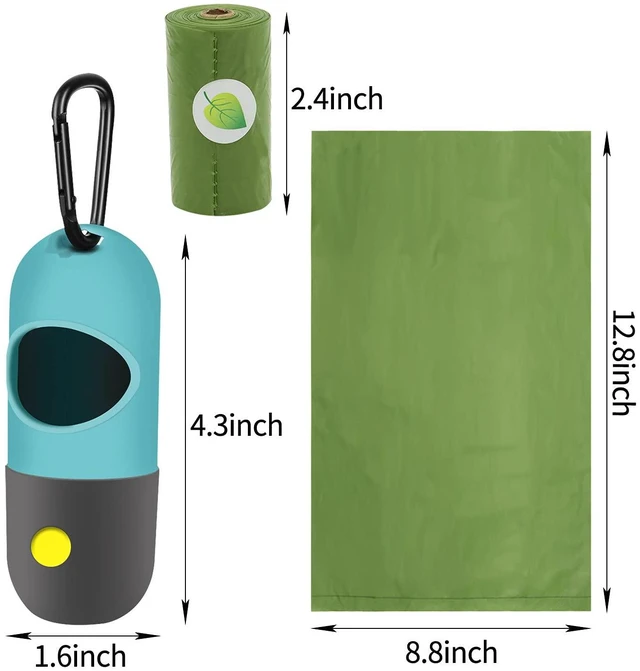 Alt view image 2 of 6 - 2 Pack Dog Poop Bag Dispenser with Built-in LED Flashlight, Pet Waste Bag Holder for Leash with Carabiner Clip for Lead Leash, 2 Rolls Leak-proof Doggy Waste Bags for Dog Walking, Blue,Eliamo