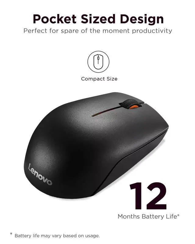 Alt view image 2 of 7 - 300 Wireless Mouse, Black, Computer Mouse for PC and Laptop with Windows, Ambidextrous Design, 2.4 GHz Nano USB Receiver, 12 Month Battery Life