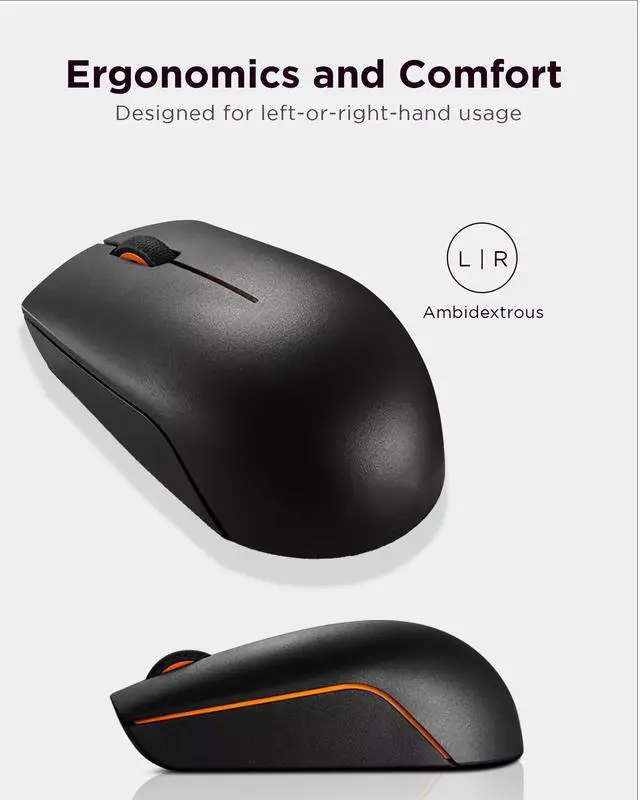 Alt view image 3 of 7 - 300 Wireless Mouse, Black, Computer Mouse for PC and Laptop with Windows, Ambidextrous Design, 2.4 GHz Nano USB Receiver, 12 Month Battery Life