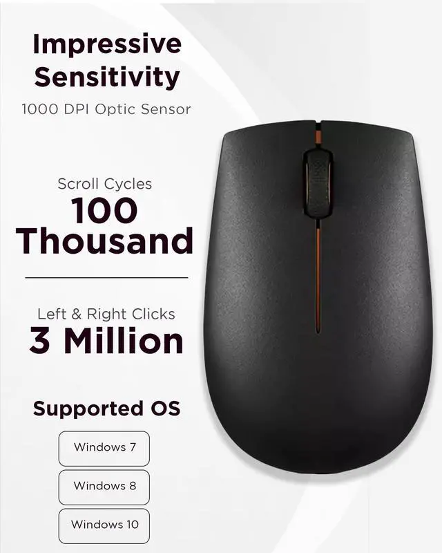 Alt view image 5 of 7 - 300 Wireless Mouse, Black, Computer Mouse for PC and Laptop with Windows, Ambidextrous Design, 2.4 GHz Nano USB Receiver, 12 Month Battery Life